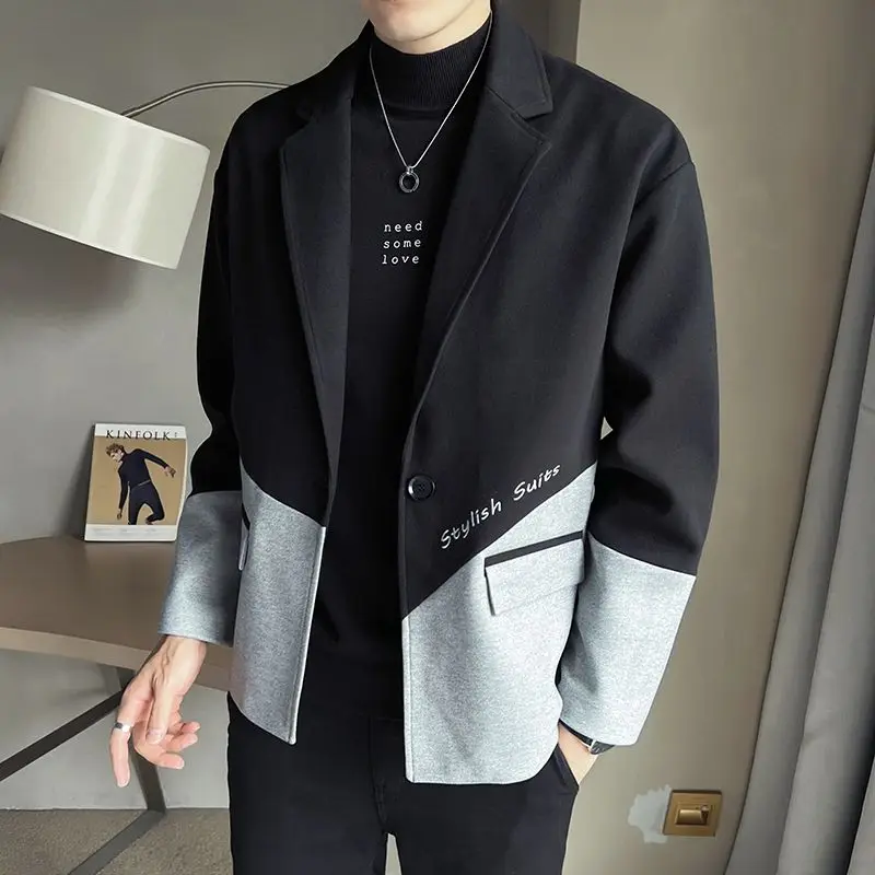 Autumn Winter KPOP Fashion Style Harajuku Slim Fit Outerwear Loose All Match Casual Male Clothes Tops Lapel Long Sleeve Jacket