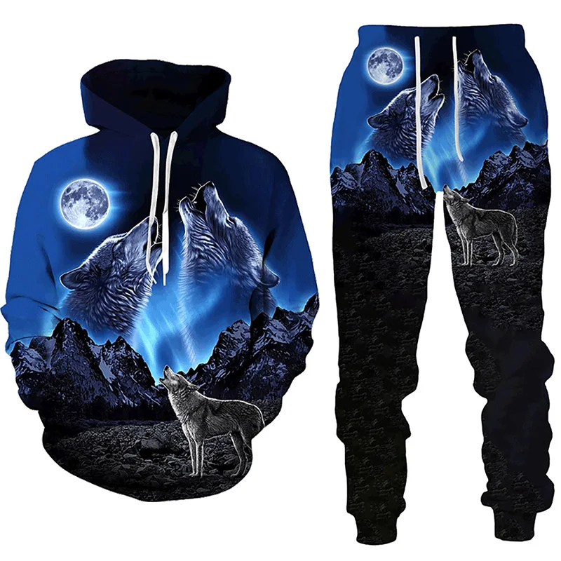 New Forest Wolf 3DPrinted Men Hoodie Autumn Winter Casual Fashion Sweatpants Tracksuit Clothes Y2k Streetwear Oversize Clothing