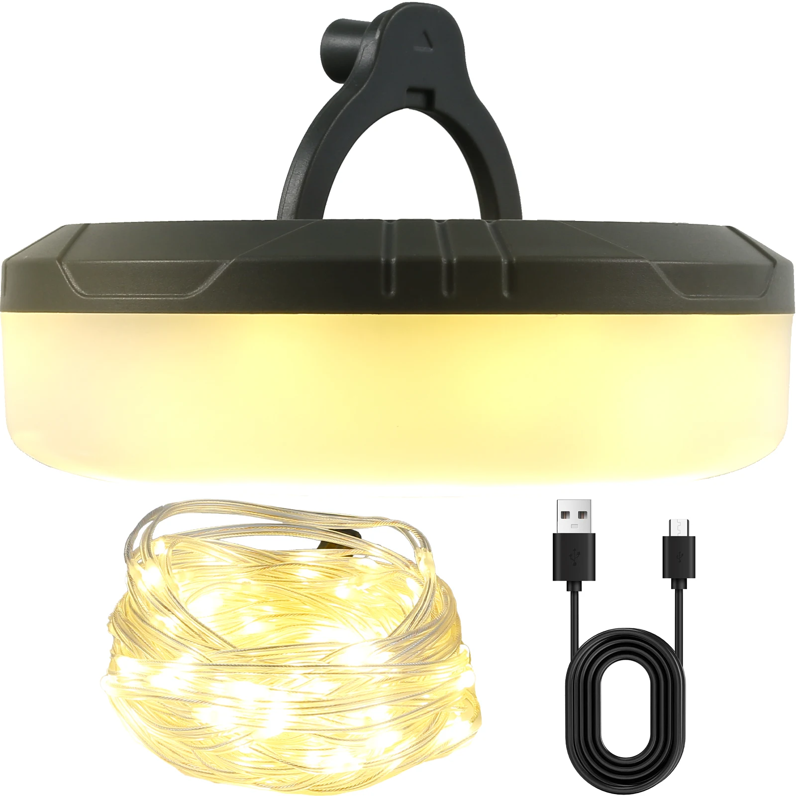 Camping String Lights 2000mAh Rechargeable Outdoor String Lights 5 Lighting Modes Camping Waterproof 33Ft LED Tent