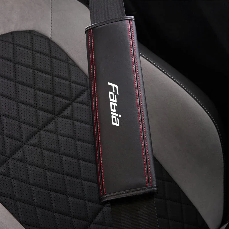 1pc Cowhide Car Interior Seat Belt Protector Cover Auto Accessories For Skoda Fabia