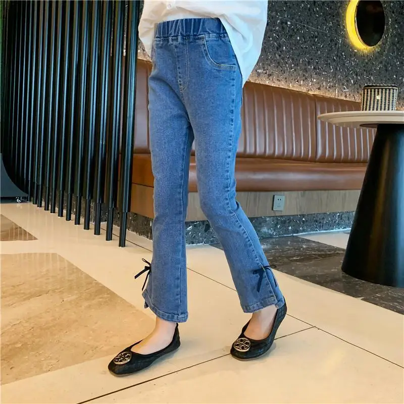 

Модные джинсы для девочек 2023, джинсовые длинные брюки для маленьких девочек на весну и осень, детская одежда принцессы на день рождения, брюки