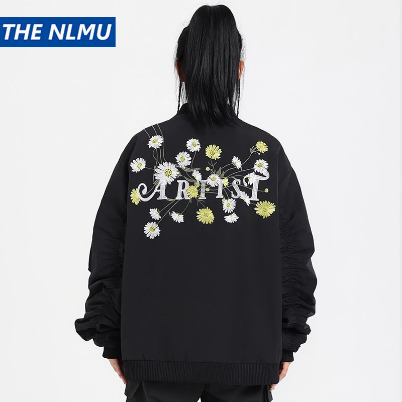 

Мужская куртка-бомбер в стиле Харадзюку, уличная одежда в стиле хип-хоп, бейсбольные куртки с цветочной вышивкой, осенняя верхняя одежда унисекс Y2K, 2023