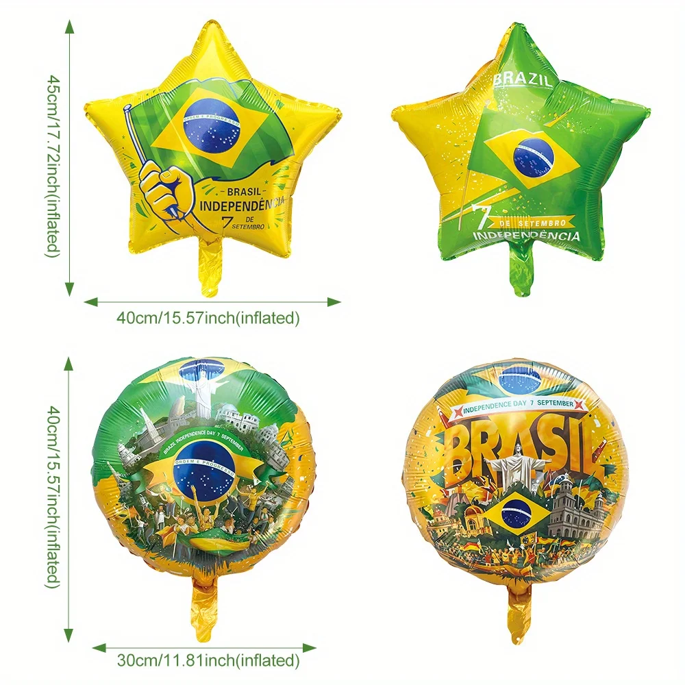 8 Stück gelbe und grüne Aluminiumfolienballons, geeignet für Feiertags- und Jubiläumsfeiern, Partydekorationen im Brasilien-Stil – Detail 2