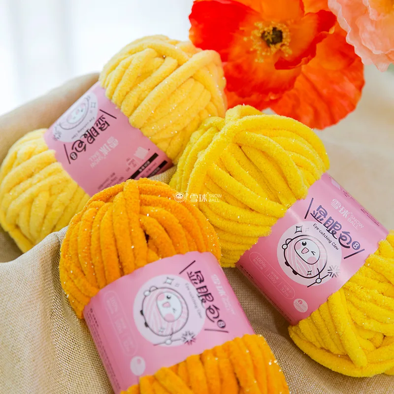 10mm Thick Shiny Silk Chenille Yarn, Hand Woven Scarf, Blanket, Doll, Slipper Crochet Thread, 100g 32m Knitting Wool Yarn Bulk 3