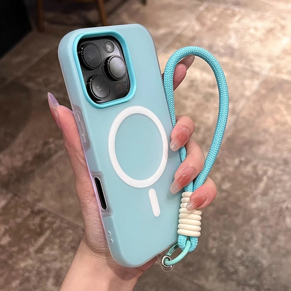 Magnetic Wrist Strap Phone Case with Lanyard - Matte Protector & Wireless Charging Compatible
