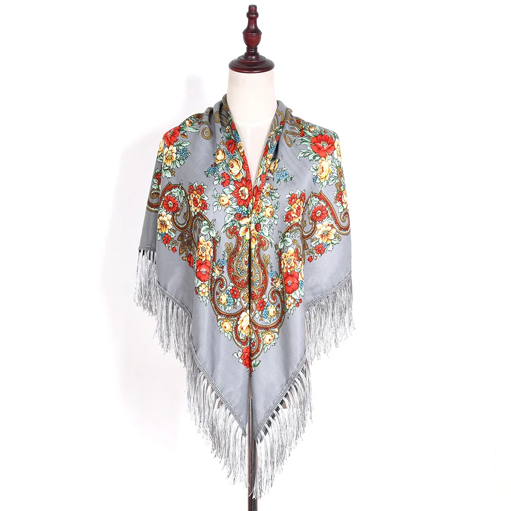130*130cm Russischer Stil Blumendruck Quadratische Schals Traditioneller Umrissener Ukrainischer Schal Babushka Bandana Kopftücher – Detail 17