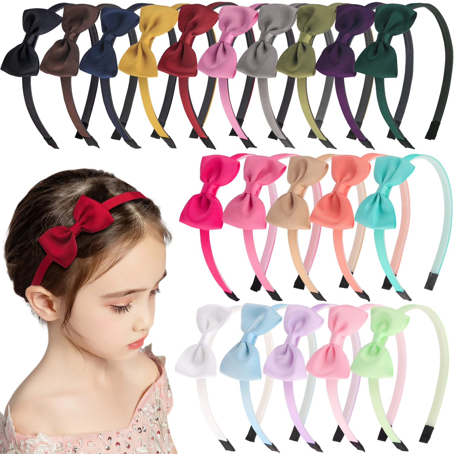 1PC Ripsband Haar Bögen Stirnbänder Mädchen Kunststoff Haarbänder 3 zoll Bögen Stirnband Kinder Kinder Mode Haar Zubehör