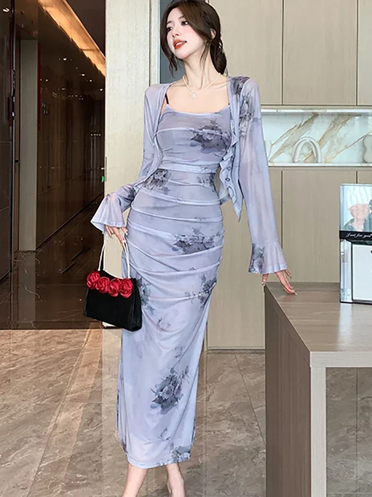 Buy Summer Floral Pleated Casual Sling Dress+Long Sleeve Solid Caridgan Two  Piece Sets 2025 Women Korean Fashion Bodycon Dress Suits at Aliexpress for  . Find more , and products. Enjoy ✓Free Shipping ...