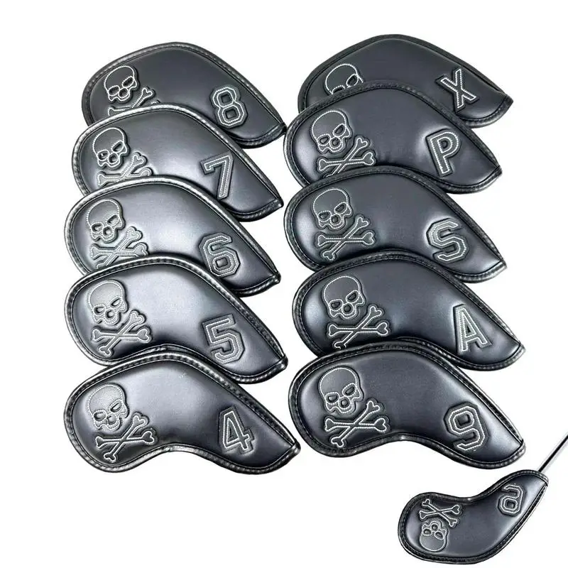 

10 PCS Golf Clubs Iron Head Covers Fur Lining PU Skulls Golfs Putter Protector Cover 4/5/6/7/8/9/P/S/A/X Golf Club Headcover