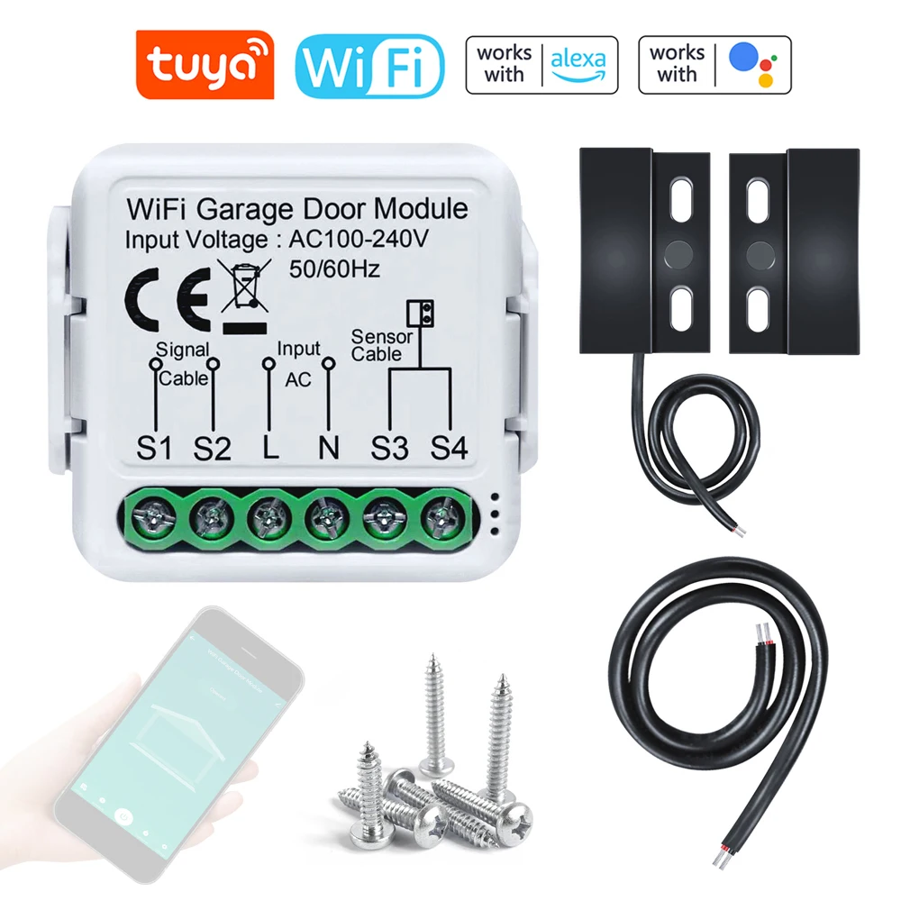 

Tuya WiFi Garage Door Opener Controller Mobilephone Remotely APP Control Compatible with Alexa Google Home for Voice Control