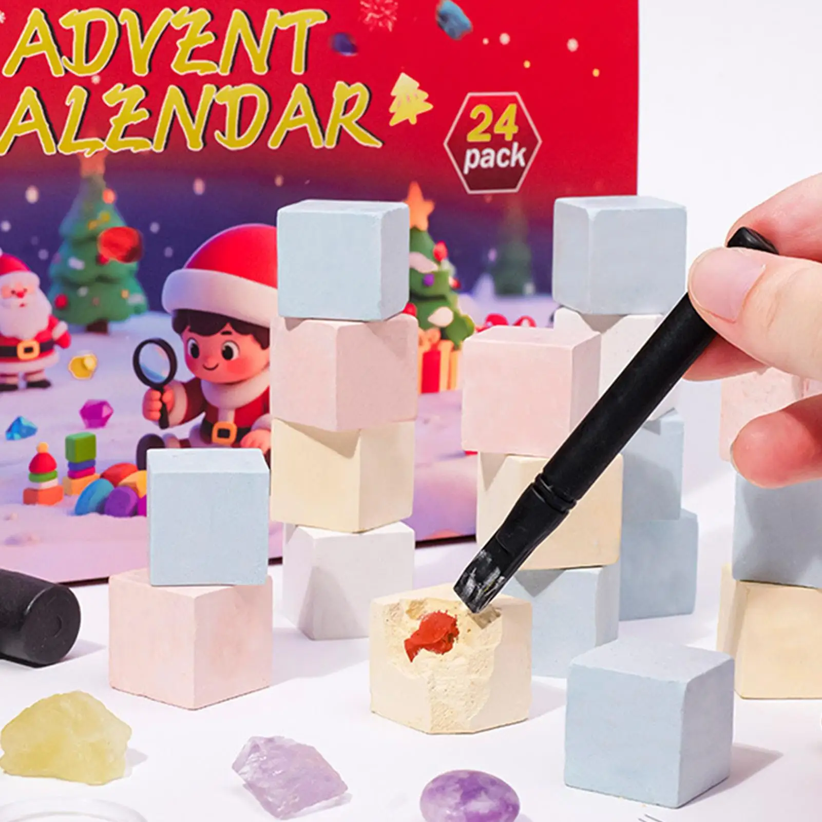 Christmas Advent Calendar Crystal 24 Days Countdown Rock Stone Digging Set for Kids Girls Boys Holiday Gift Mining Adventure