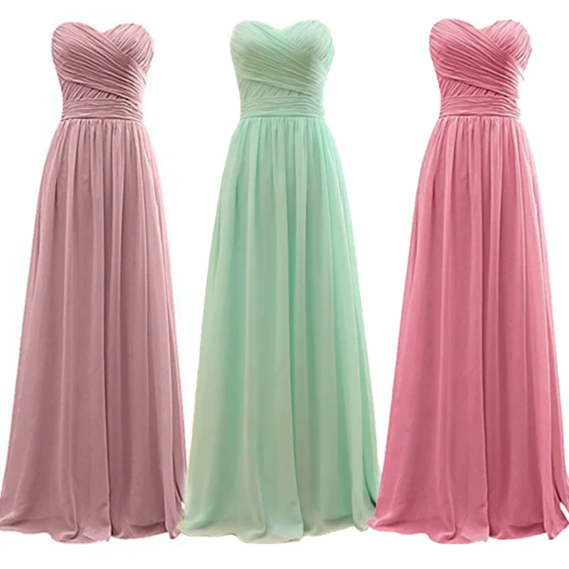 

A Line Chiffon Pleat Elegant Strapless Sweetheart Bridesmaid Dresses Wedding Party Evening Formal Prom Cocktail Zipper