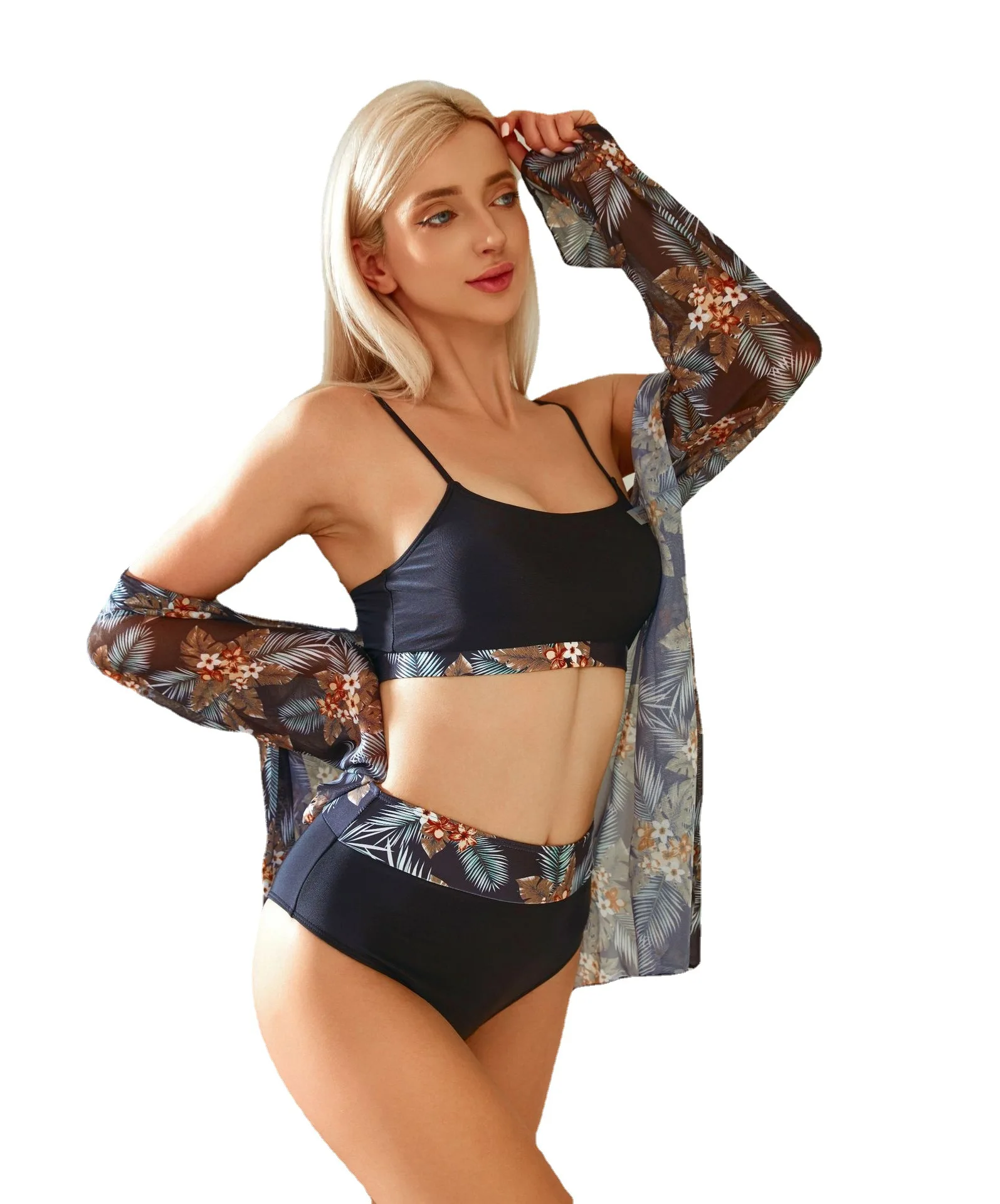 

Summer Print Swimsuits Bikini Sets Female Swimwear 3pcs Sports Beach Wear 3 Piece Bathing Suit Girls Pool Women Swimming Suit