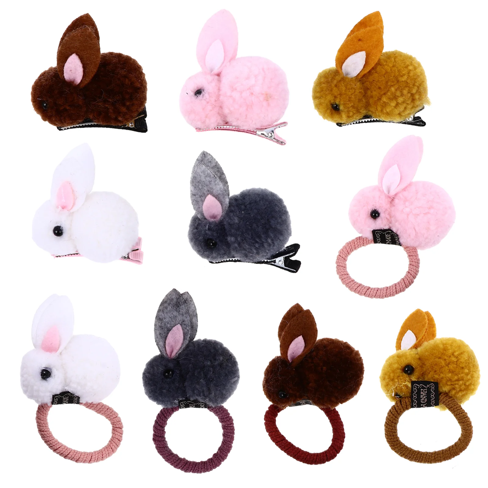 

10pcs Hair Clips for Rabbit Bunny Ear Hair Ties Fuzzy Elastics Bobbles Hair Bands Ropes Ponytail Holder Set Assorted Style