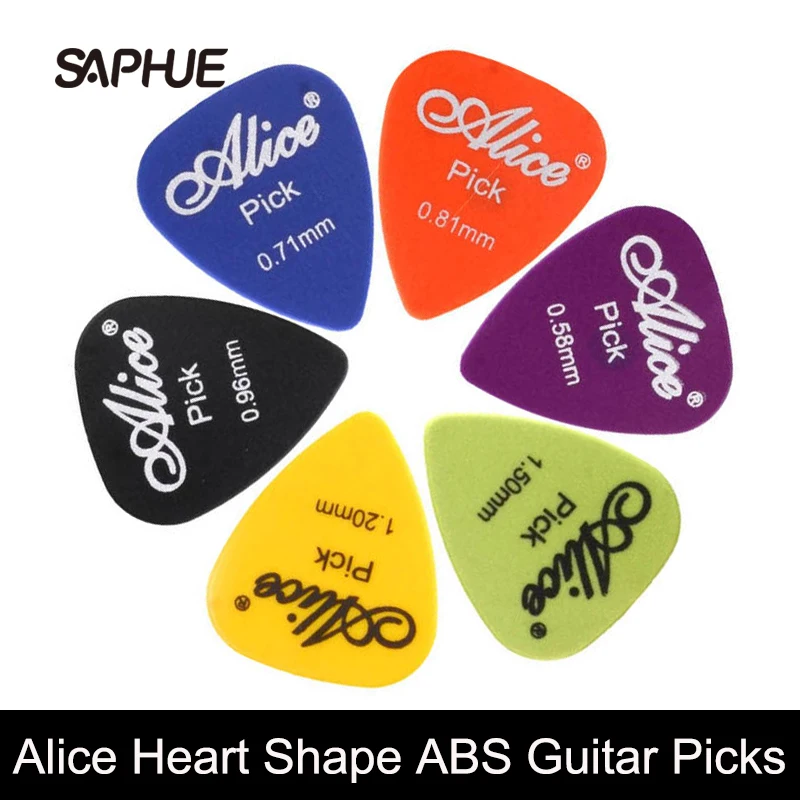 

100Pcs Alice Guitar ABS Picks Smooth Plastic Plectrum Standard Heart Shape Colour and Random Thickness