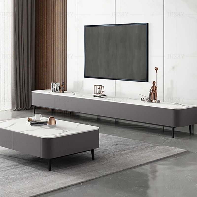 

Hanging Stone Plate TV Cabinet and Tea Table Combination Simple Modern Living Room Light Luxury Small Apartment Hanging