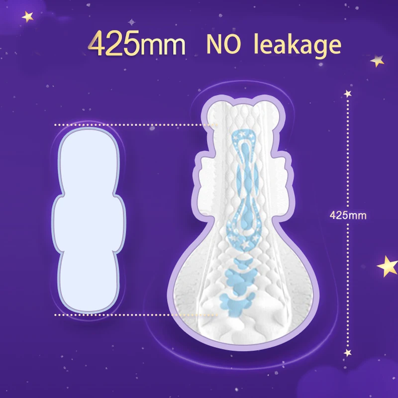 32 Pieces Night Use Menstrual Pad 425mm Length Heavy Flow Night Use Feminine Hygiene 100% Cotton Inner Super Thin Sanitary Towel 2