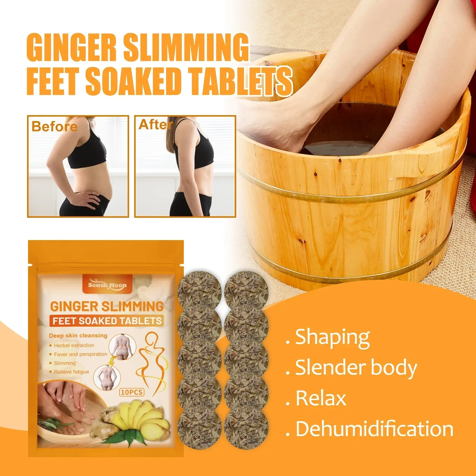 Ванна Для Ног Slimming Foot Soak Tablets Voetenbad South Moon Gingerly Foot Bath Powder Leg Slimming Bath
