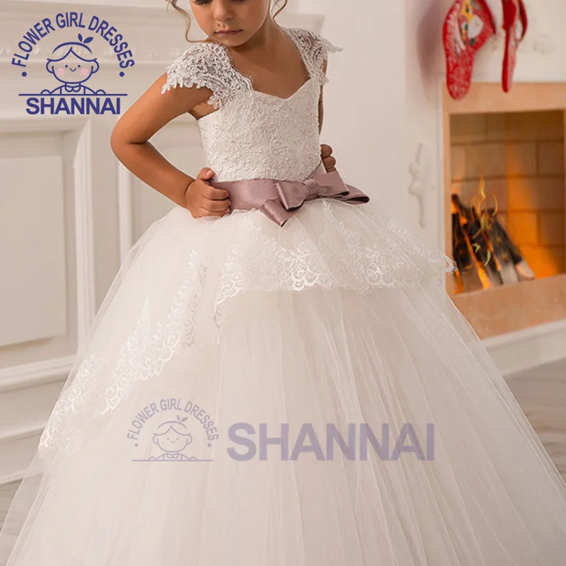 

2023 White & Ivory First Communion Dresses Lace Girls Flower Girl Dresses for Weddings Prom Bridesmaid Party Pageant Dresses