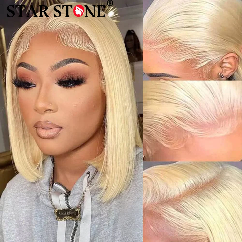 

Short Bob Wig613 Honey Blonde Color Brazilian Straight Bob Wigs T Part Lace Front Human Hair Wig 13x4 Lace Frontal Wig for Women
