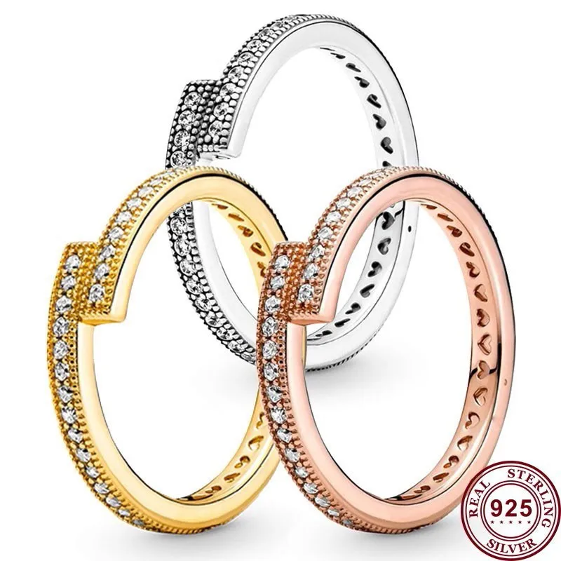 New Hot 925 Silver Luxury Shiny Ring Interlaced Women's Classic Logo Ring Wedding High Quality DIY Fashion Charm Jewelry