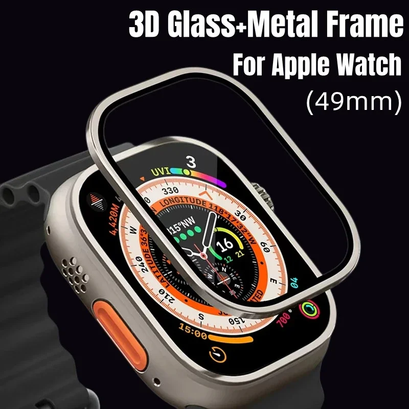 

Metal Bumper+Tempered Glass For Apple Watch Ultra 49mm Accessories Screen Protector Anti-Scratch HD Full Film iWatch Ultra 49 mm