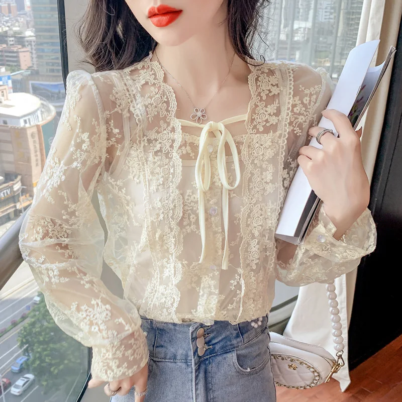 Autumn Lace Blouse Long Sleeve Elegant Tops