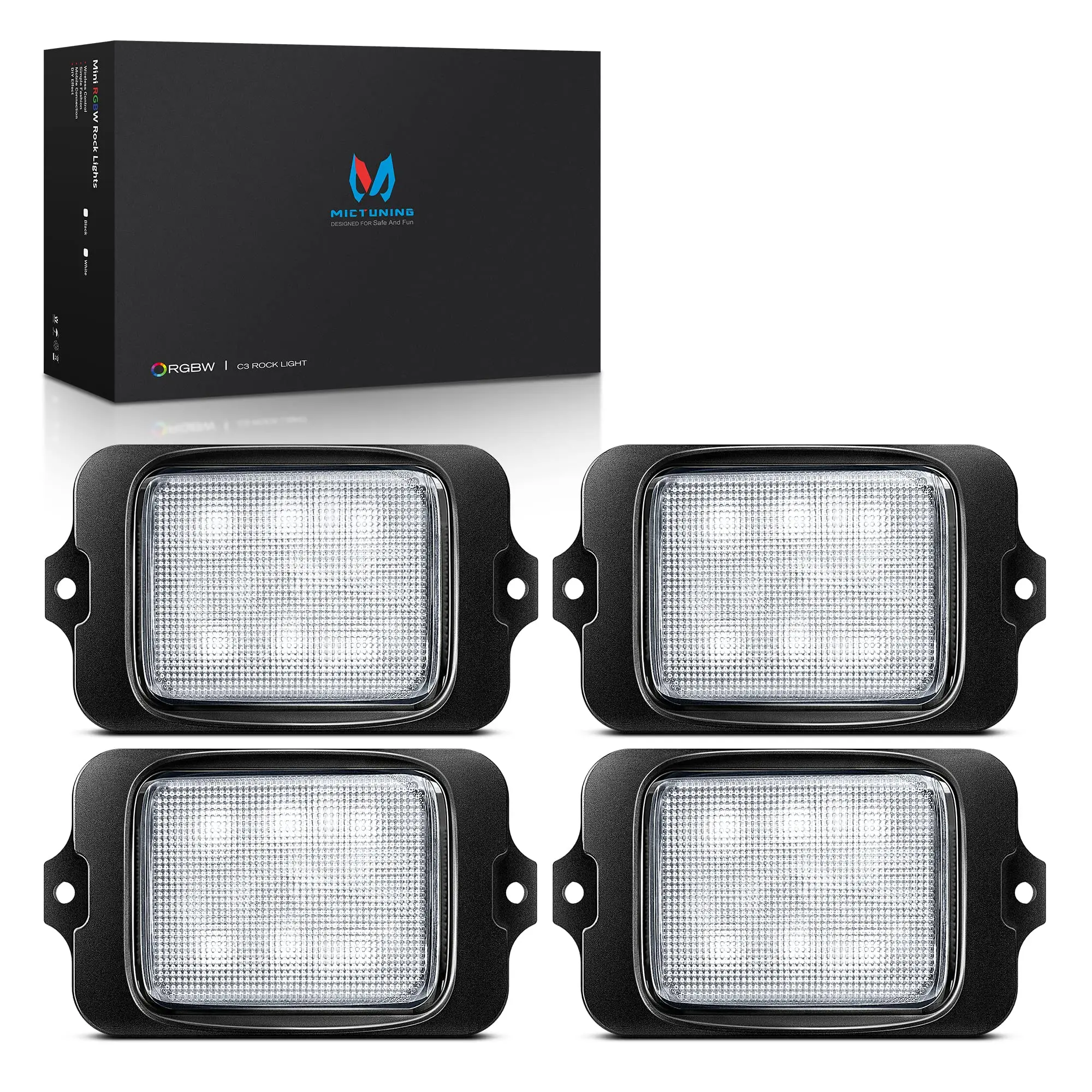 

MICTUNING C3 4 Pods RGBW LED Rock Lights Upgraded Wireless Control Multi Color Neon Underglow Lights For Car Truck UTV ATV