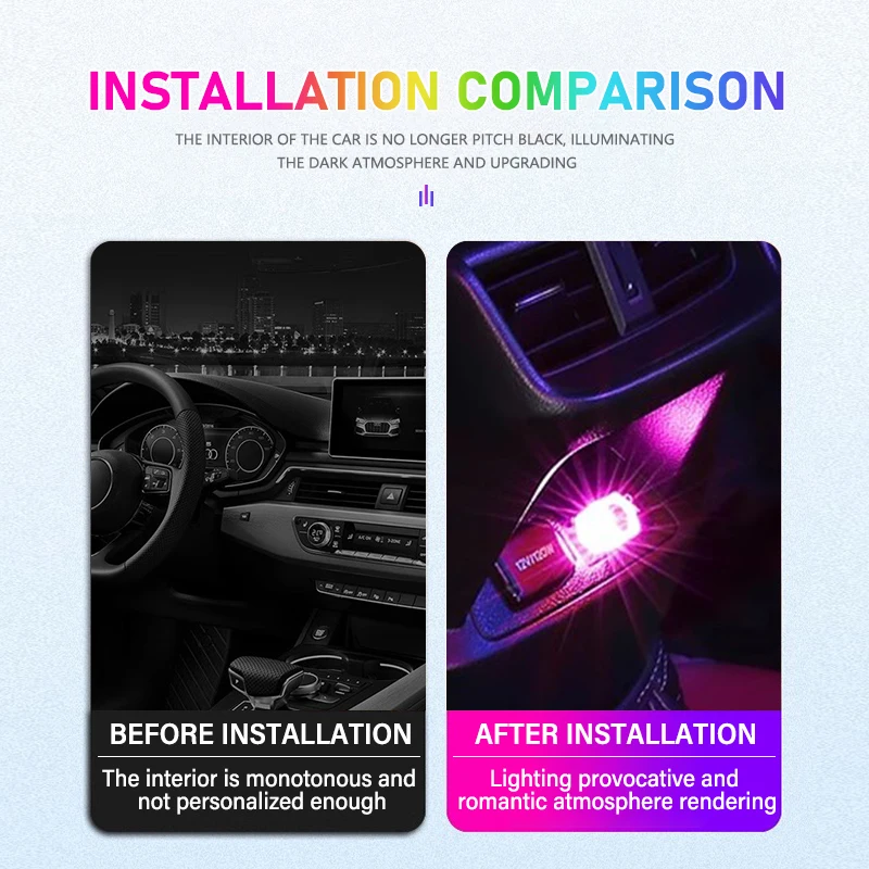 자동차 미니 USB LED 주변 조명, 다이하츠 D-베이스 D-R 피코 코펜 시리온 YRV 페로자 차레이드용, 분위기 있는 자동 다채로운 램프