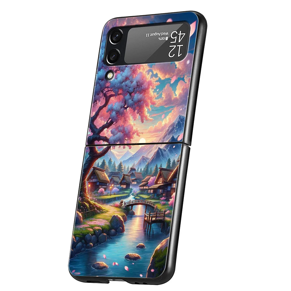 Pink Spring Cherry Blossoms Shockproof Hard PC Phone Case - Black Cover