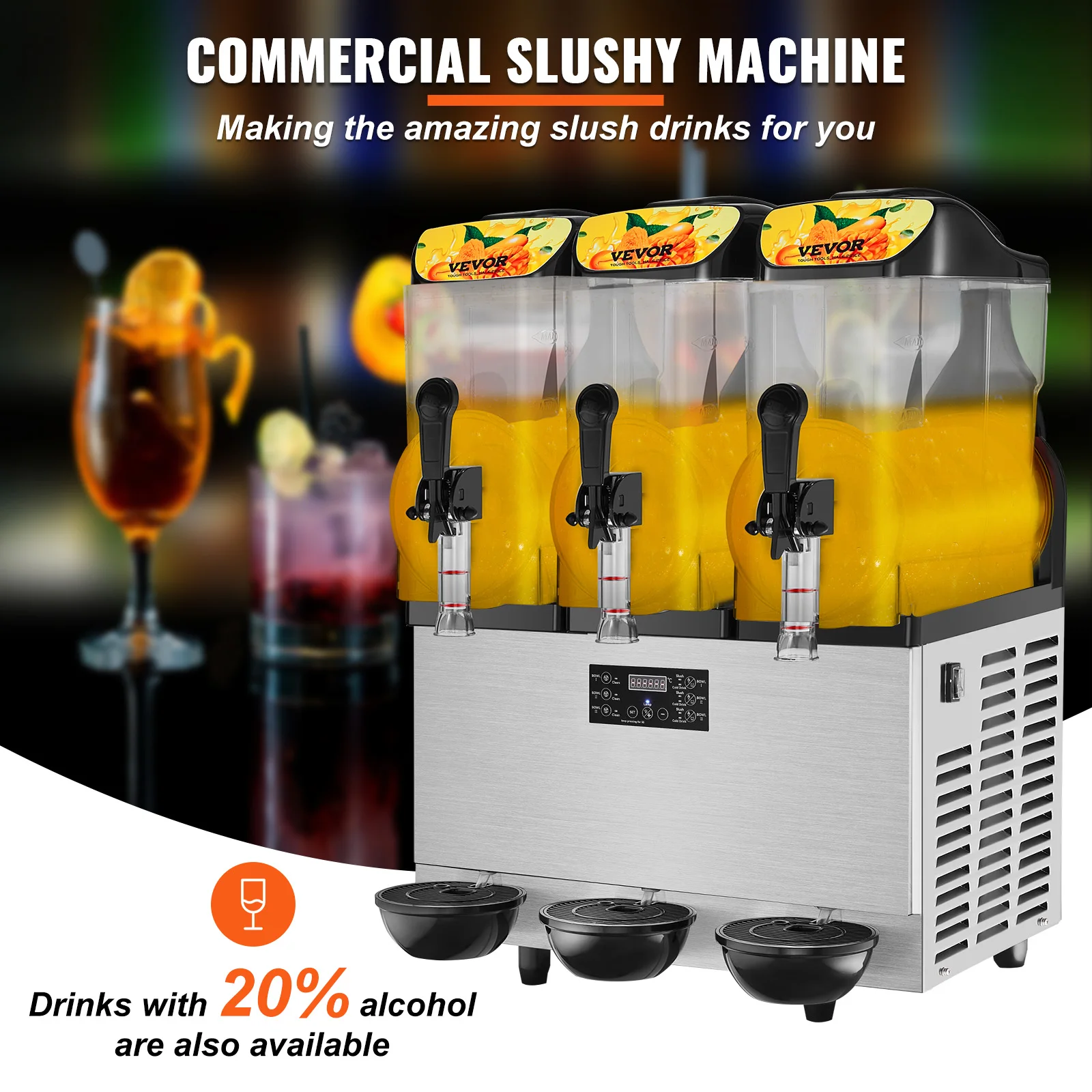 VEVOR 1/2/3 Tanks Commercial Ice-Cool Juice Smoothie Slush Maker Frozen Beverage Cold Drink Dispenser Vending Machine for Home 2