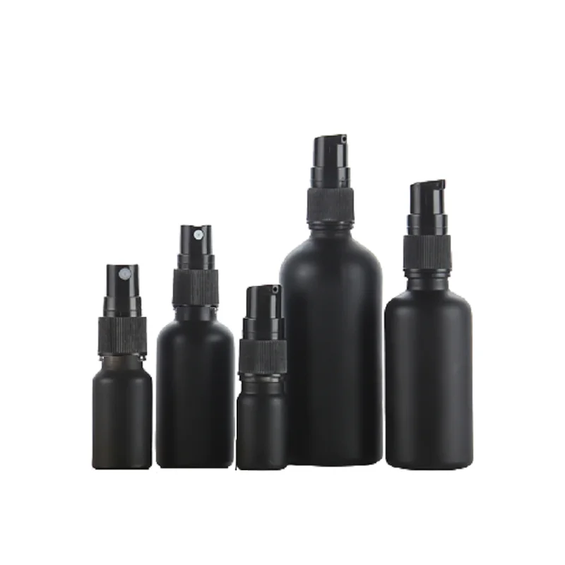 

Empty Frost Black Matte Glass Refillable Bottle Plastic Spray Lotion Pump Cosmetic Packing 5-100ml Essence Emulsion Vials 10pcs