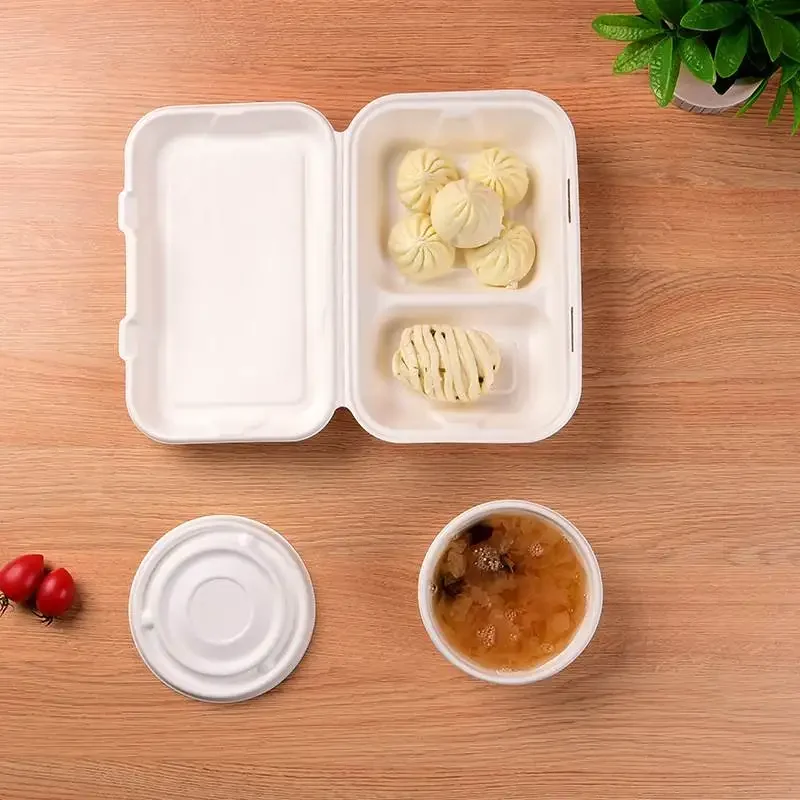 50pcs Disposable Biodegradable Packaging Box Pulp Fast Food American Burger Box with Cover Multifunctional Food Grade Lunch Boxs
