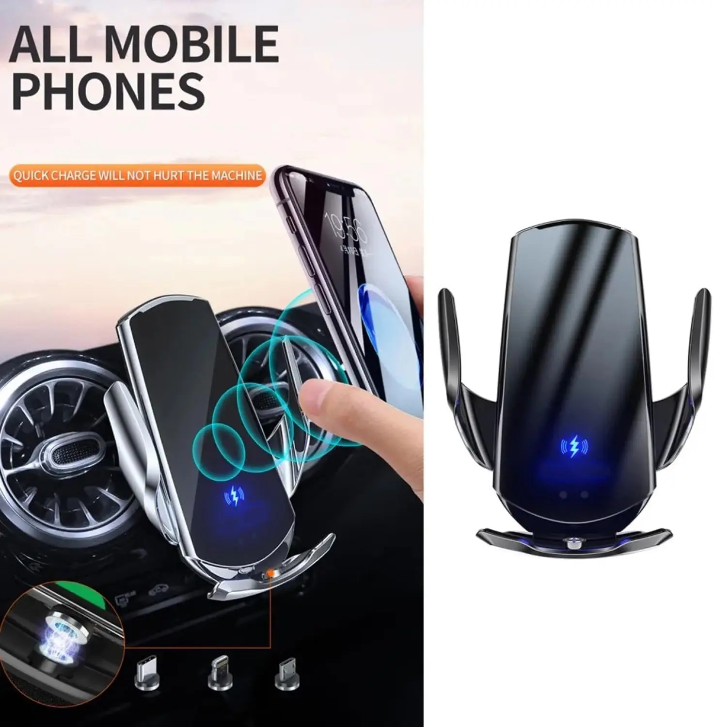 메르세데스 벤츠 GLA X156 2015-2019 차량용 휴대폰 홀더 360도 회전 논슬립 브래킷 15W 무선 충전 차량 액세서리