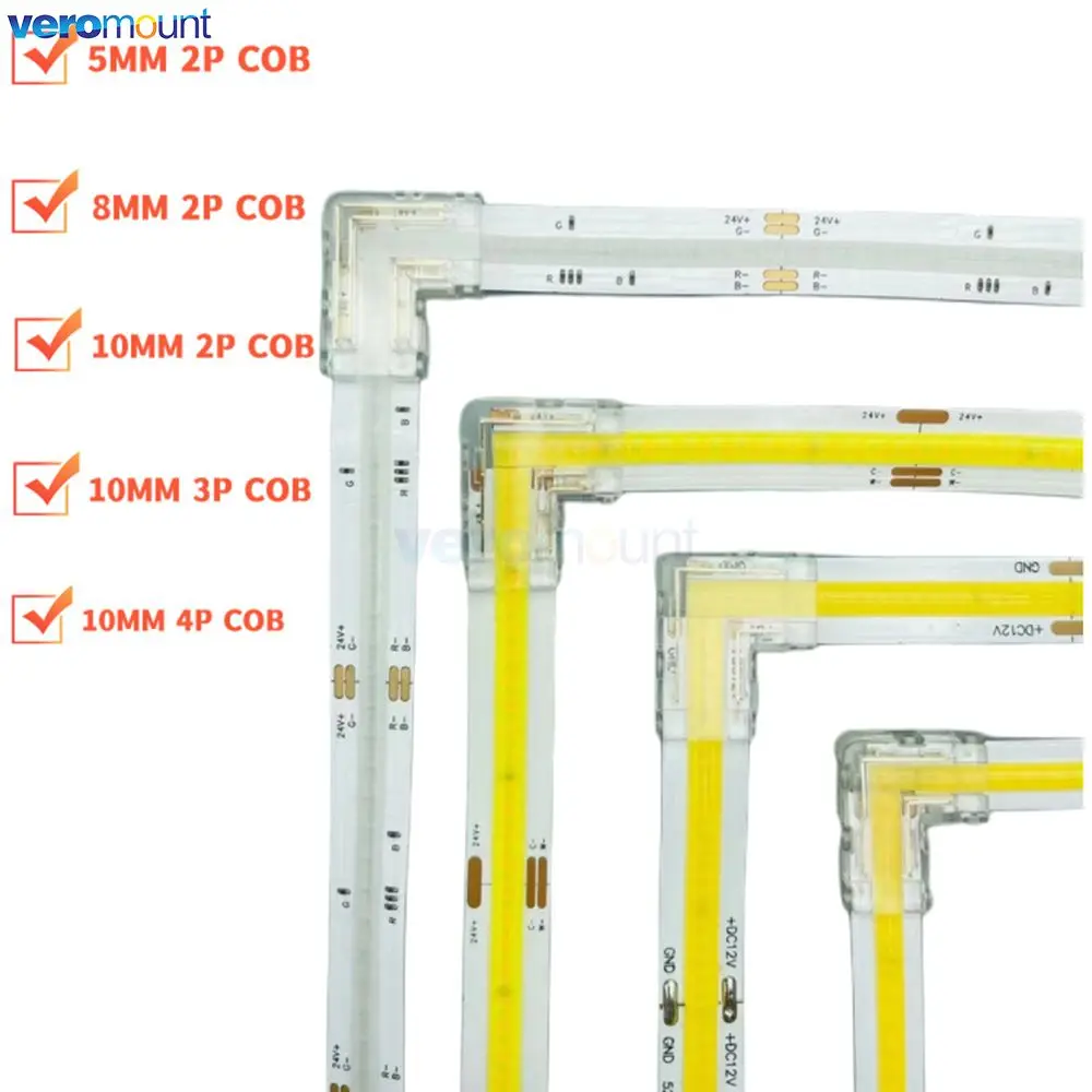 Canto Led Strip Connector Canto para Cct Rgb Single Color Canto Ângulo Direito 90 Graus Cob Pinos Pinos 4pin mm mm 10 mm
