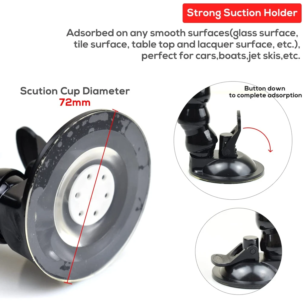 Versatile Windshield Suction Cup Mount with Flexible Clamp Arm for Cameras and Smartphones