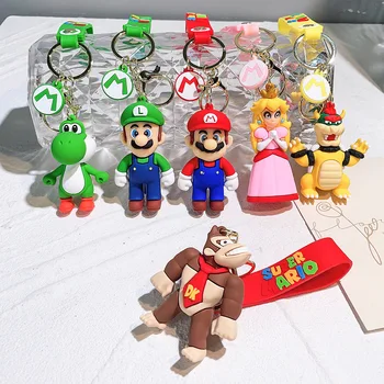Game Super Mario Bros Keychain Anime Figure Toad Yoshi Car Decoration Backpack Pendant Accessories Kids Toy Christmas Gifts