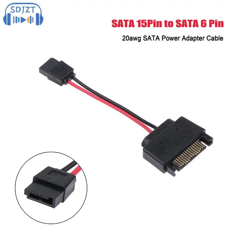 

1Pc SATA 15-Pin Male To SATA 6-Pin Female Slimline Power Adapter Cable 20awg Laptop Optical Drive Cable
