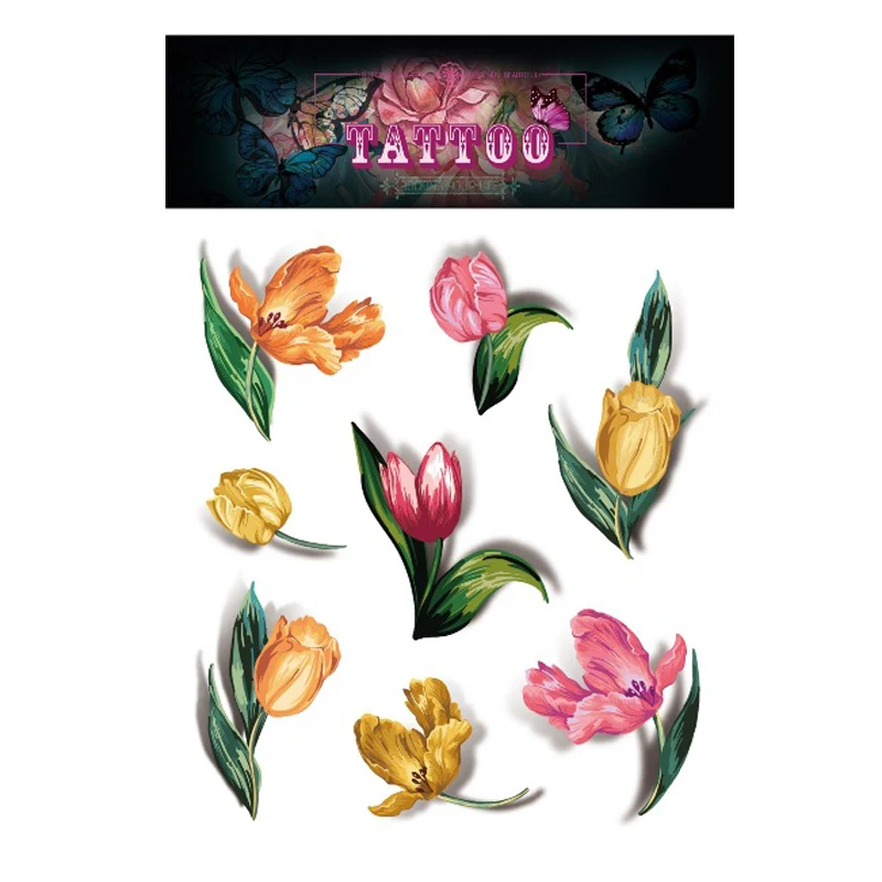 

Waterproof Temporary Tattoo Sticker for Women Girl Tulip Watercolor Flowers Art Tatoo Flash Tatto Clavicle Fake Tattoo Sticker