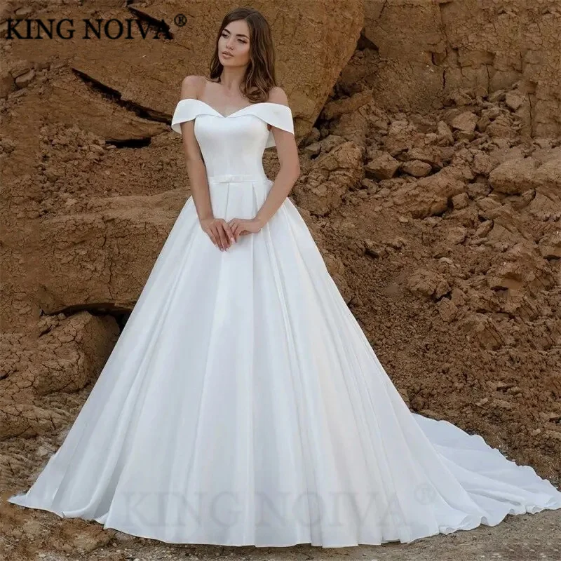 

KING Sweetheart Off The Shoulder Satin Wedding Dresses For Women 2024 Backless Floor Length Elegant Bride Gown Vestido De Novia