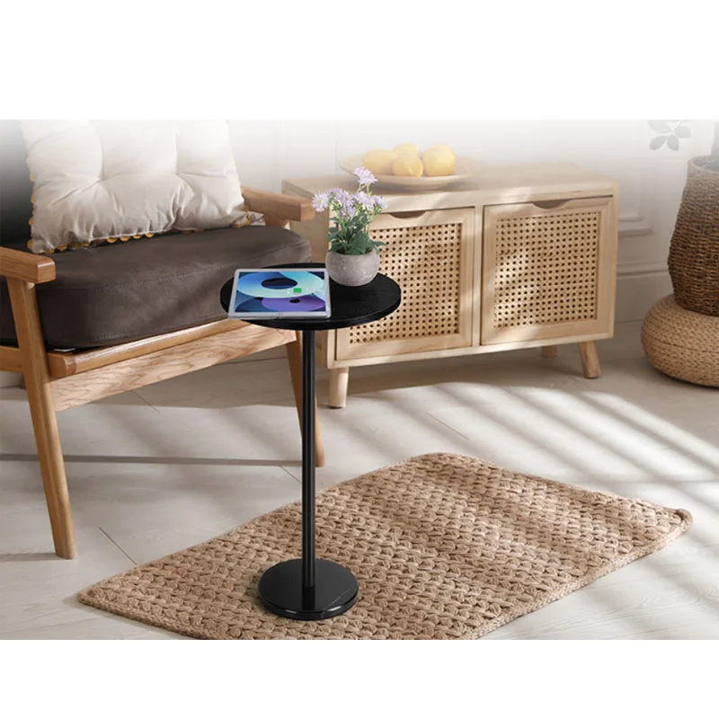 Black Drink Tables for Small Spaces Pedestal Side Table with Marble Base Small Round Side Table Black Coffee for Sofa