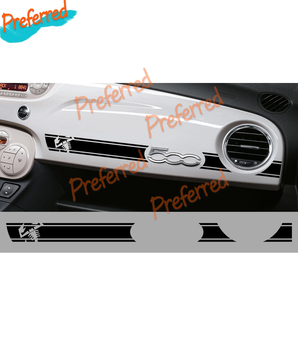 Dashboard Stripes Stickers Voor Fiat 500 Abarth | Sportieve Look, Weerbestendig & Precisie Snijwerk