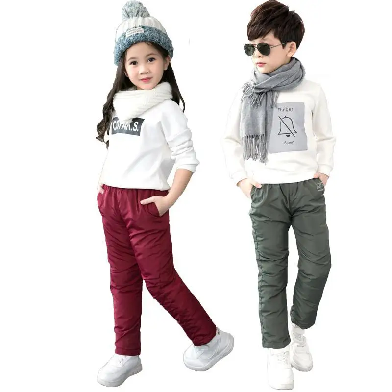 Winter New Boys Pants Girls Leggings Children Down Cotton Warm Trousers Baby Waterproof Ski Pants Kids Boys Child Clothes