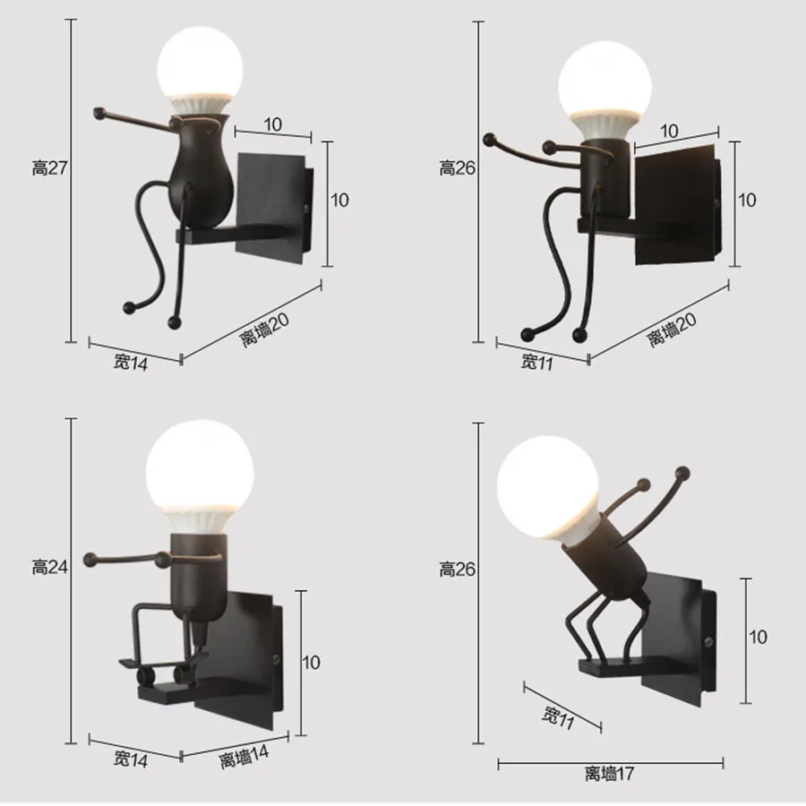 Modern Simple Cartoon Small Man Wall Light E27 For Children's Room Kitchen Dining Room Bedroom Foyer Study Aisle