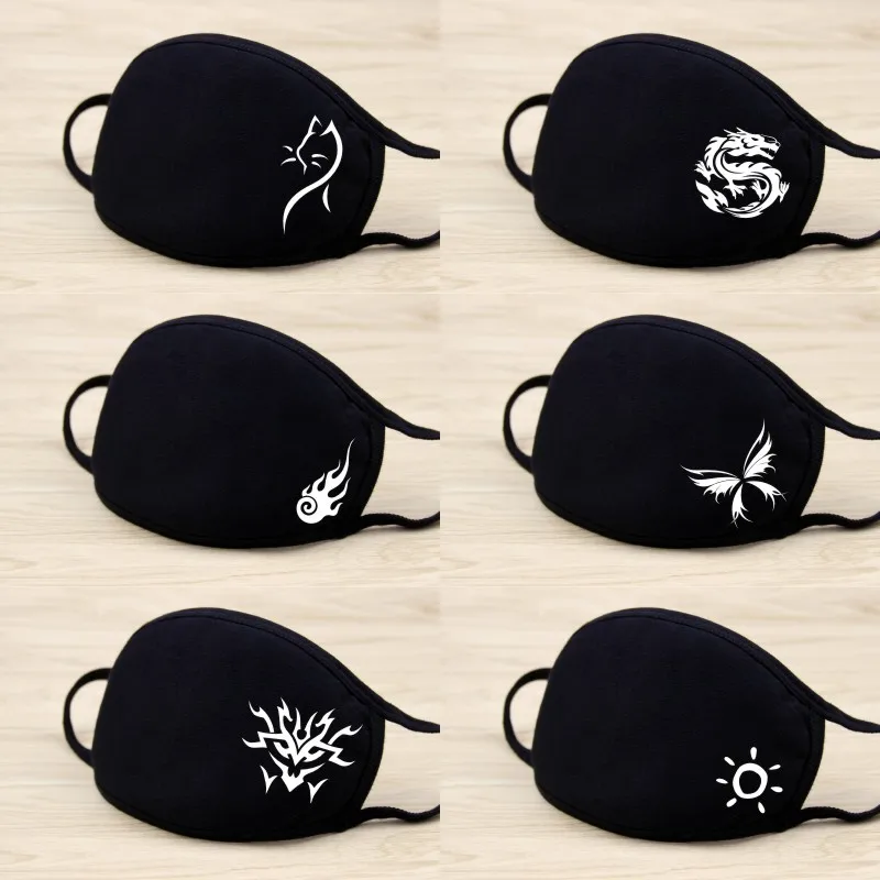 Fashion Face Mask Dragon Butterfly Scorpion deer Cartoon Anime Masks Half Face Mouth Muffle Dustproof Masks Anti-dust Black Mask face mask