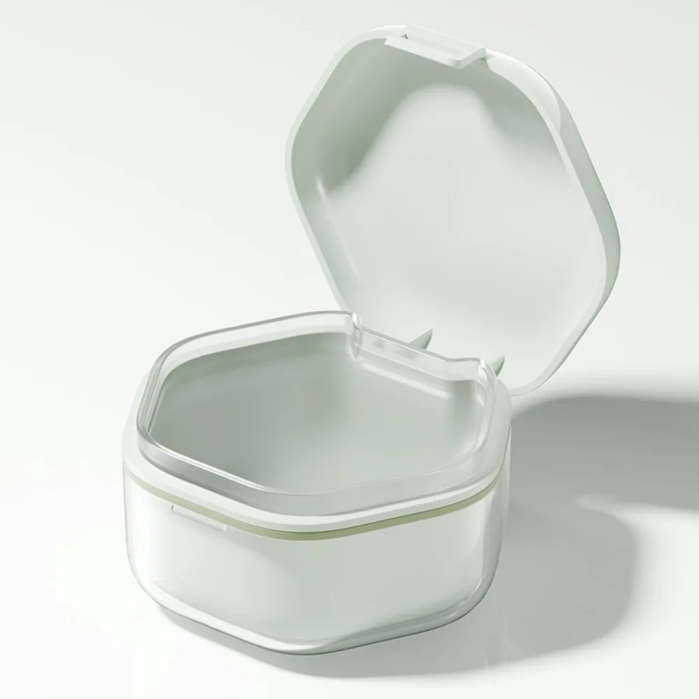 Invisible Orthodontic Retainer Case Denture Cleaning Sealed Dental Braces Storage Box 2 Layer Portable False Teeth Container