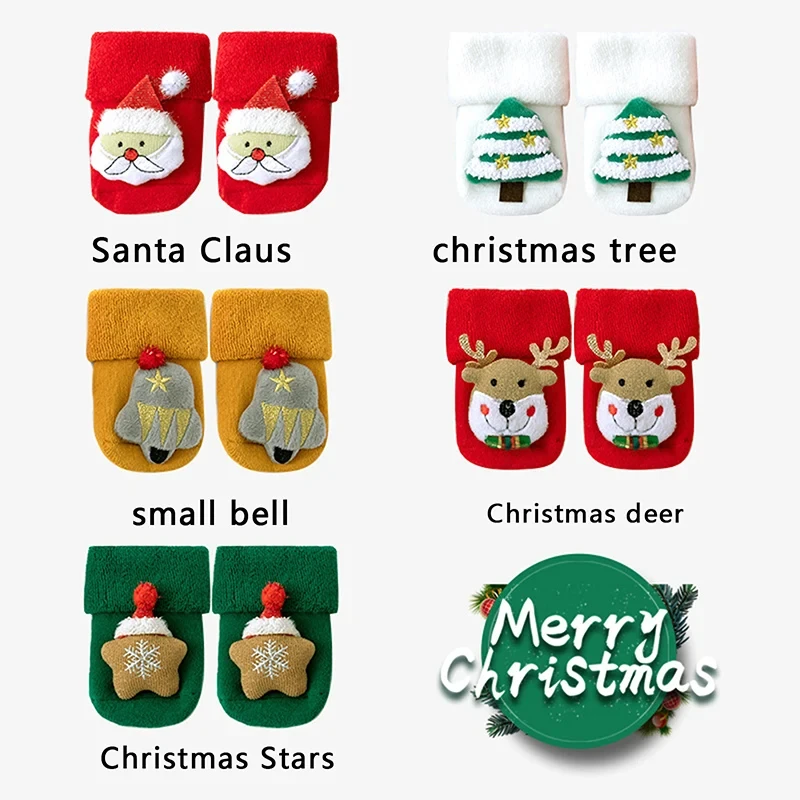 

Infant Newborn Short Socks Christmas Fuzzy Socks Kids Autumn Winter Warm Holiday Socks Cute Cartoon Crew Socks for Baby Girl Boy