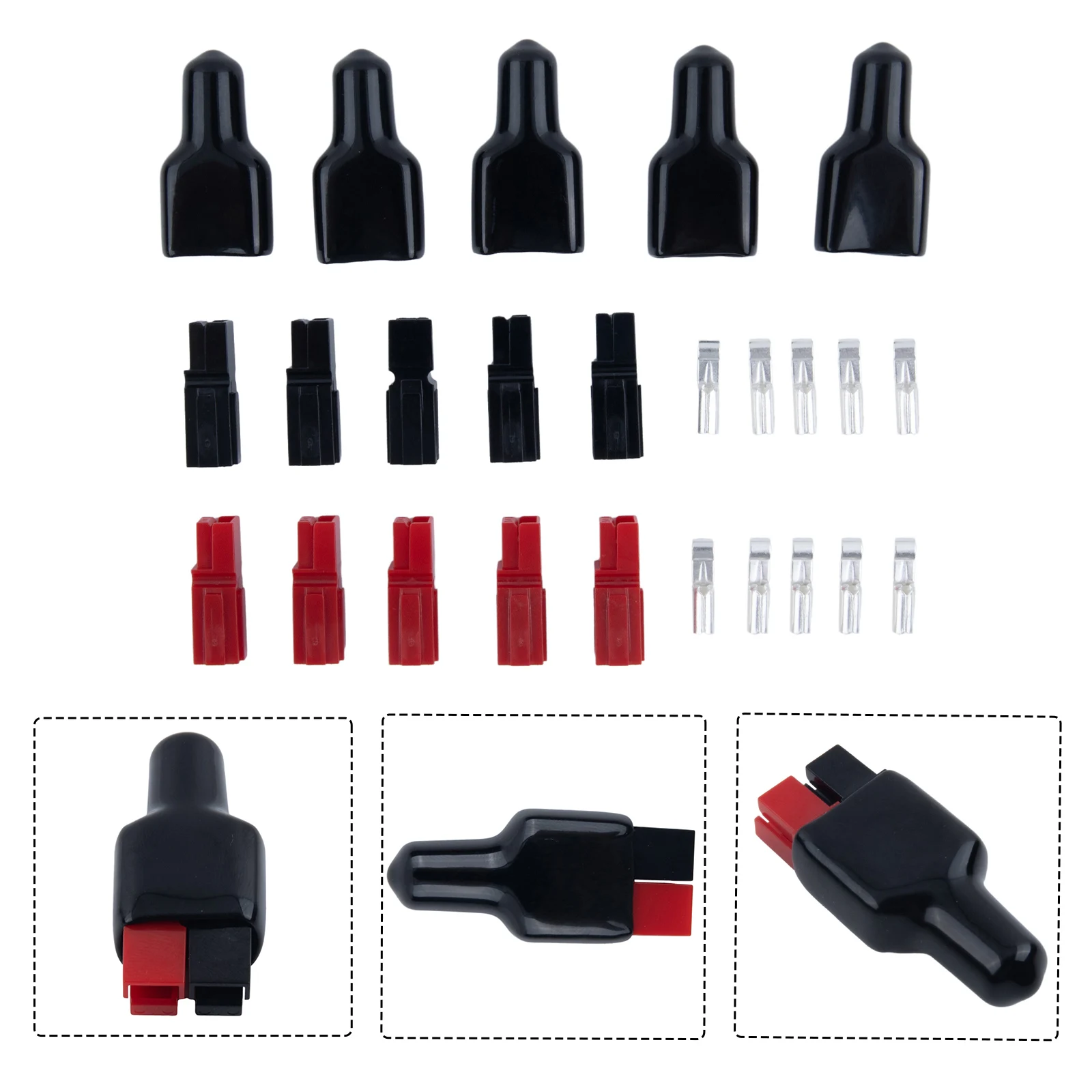 5 Pair 30AMP Plug 600V For Anderson Style Connector & Rubber Black PVC Covers Flame Retardant Sleeves For Electric Equipments