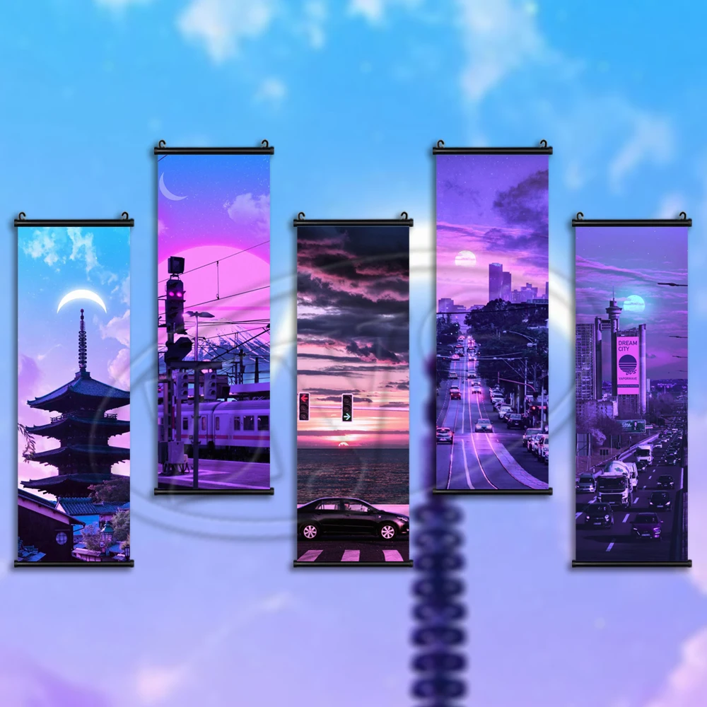 

Prints Vaporwave Aesthetic Poster Art City Canvas Paintings Modern Mural Decoration Picture Hanging Scrolls Wall Home Cuadros