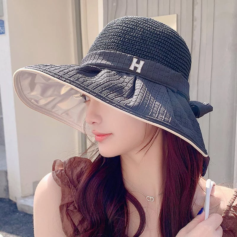 Protection Hat Mesh Breathable Big Brim Sun SpringSummer Female Letters Standard Plaid Color Plastic